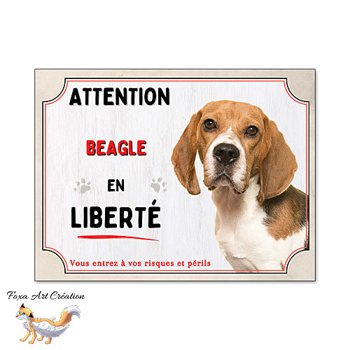 Plaque chien Attention Beagle en liberté Panneau aluminium