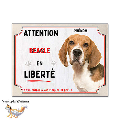 Plaque chien Attention Beagle en liberté Panneau aluminium