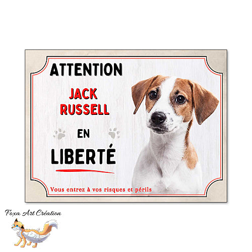 Plaque chien Attention Jack Russell en liberté panneau