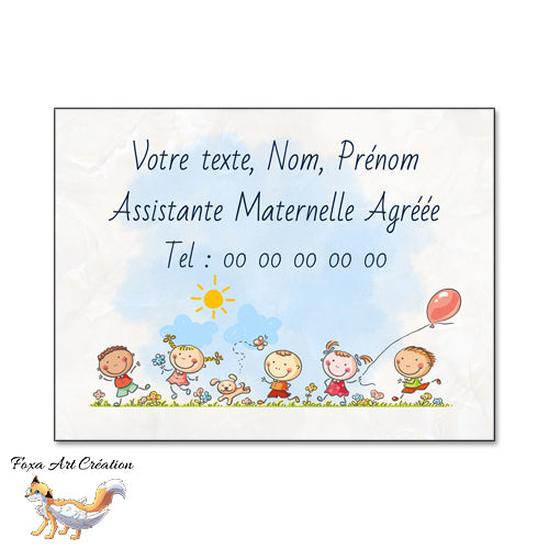 Plaque Assistante Maternelle Agréée Enfants qui jouent, Panneau Nounou Personnalisable