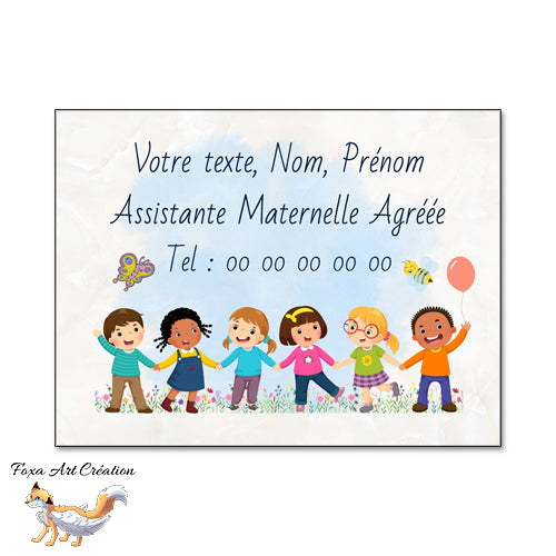 Plaque Assistante Maternelle Agréée Enfants qui jouent, Panneau Nounou Personnalisable