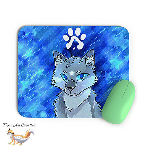 Tapis de souris chat style la guerre des clans, Etoile Bleue, warrior cats, Bluestar, décoration de bureau