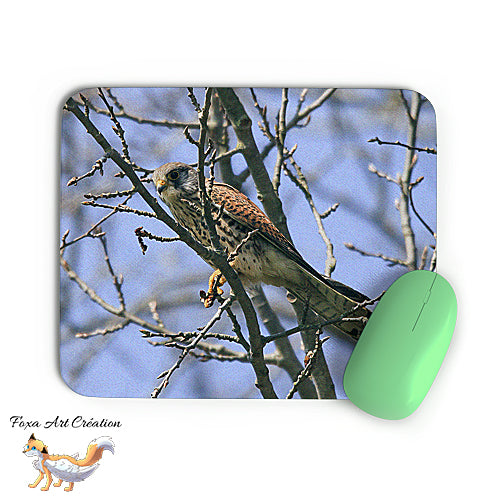 Tapis de souris Faucon Crécerelle, Ciel Bleu, Rapace, Oiseaux, Photographie nature, Modèle 2, décoration de bureau