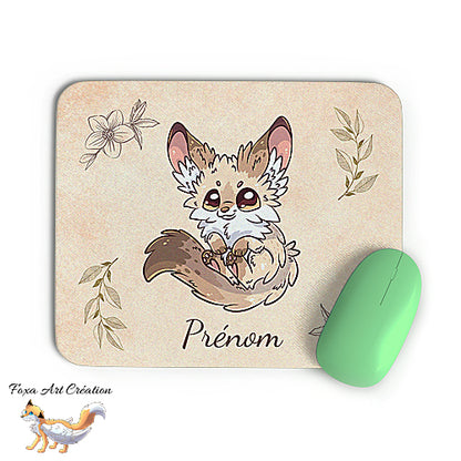 Tapis de souris Fennec, renard du désert personnalisable avec prénom, décoration de bureau