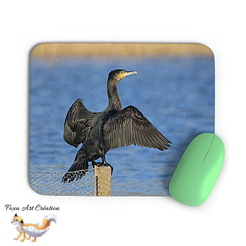 Tapis de souris Grand Cormoran, Phalacrocorax carbo, Oiseaux, Photographie nature, Modèle 1, décoration de bureau