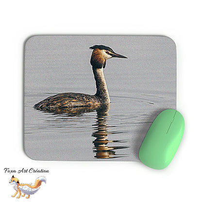 Tapis de souris Grèbe Huppé, Podiceps cristatus, Oiseaux, Photographie nature, Modèle 1, décoration de bureau
