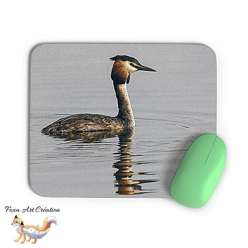 Tapis de souris Grèbe Huppé, Podiceps cristatus, Oiseaux, Photographie nature, Modèle 1, décoration de bureau