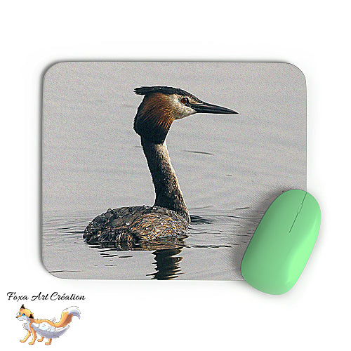 Tapis de souris Grèbe Huppé, Podiceps cristatus, Oiseaux, Photographie nature, Modèle 2, décoration de bureau