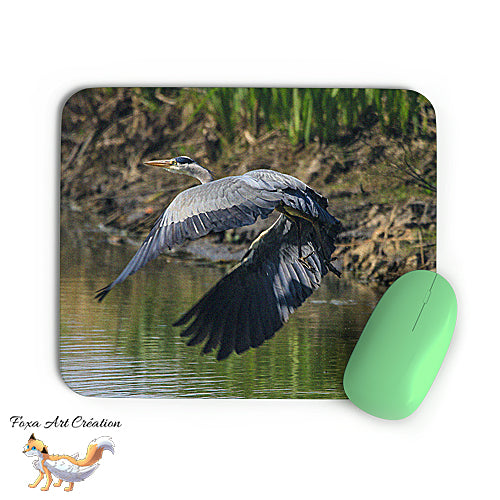 Tapis de souris Héron Cendré, Ardea cinerea, Envol, Oiseaux, Photographie nature, décoration de bureau