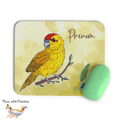 Tapis de Souris Personnalisé Kakariki Jaune Lutino - Perruche de Sparrman Oiseau Illustration Bureau