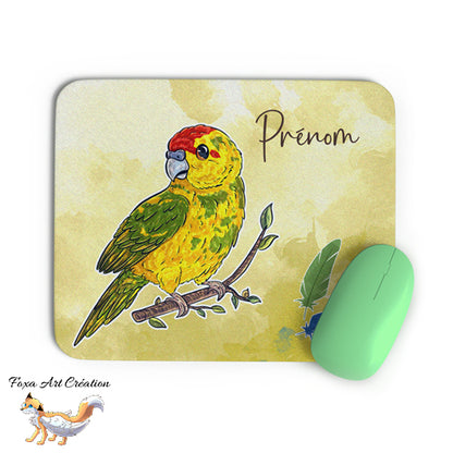 Tapis de Souris Personnalisé Kakariki Jaune Panaché - Perruche de Sparrman Oiseau Illustration Bureau