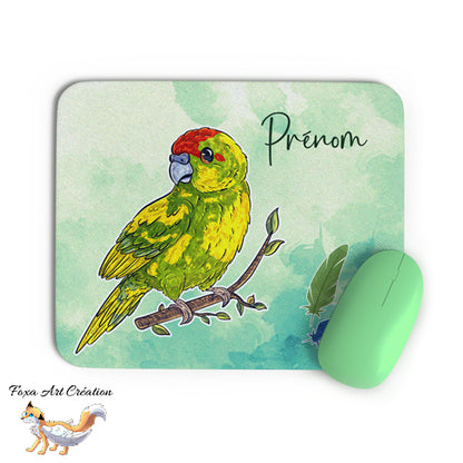 Tapis de Souris Personnalisé Kakariki Vert Panaché - Perruche de Sparrman Oiseau Illustration Bureau
