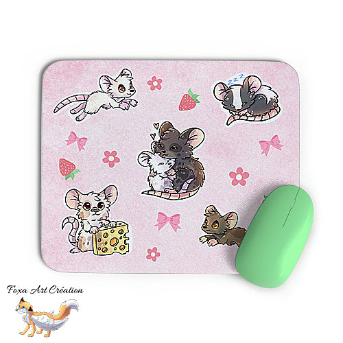 Tapis de souris Motif Rats, Rongeurs, animaux mignons, décoration de bureau, fond rose