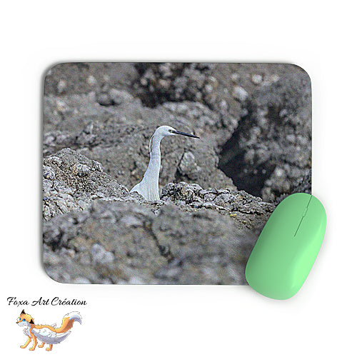 Tapis de souris Aigrette Garzette dans les Rochers, Egretta garzetta, Oiseaux, Photographie nature, décoration de bureau