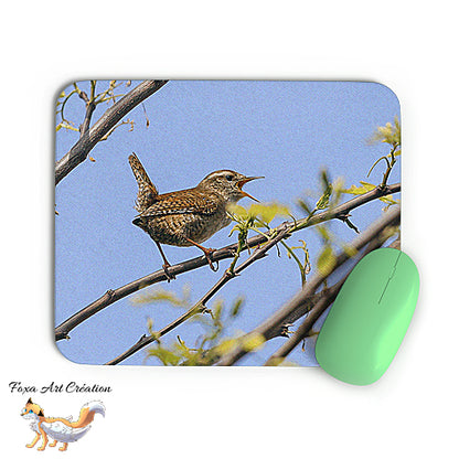 Tapis de souris Troglodyte Mignon, Oiseaux des Jardins, Photographie nature, Modèle 1, décoration de bureau