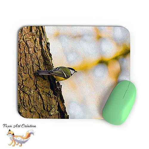 Tapis de souris Mésange Charbonnière, Parus major, Oiseaux des Jardins, Photographie nature, Modèle 1, décoration de bureau