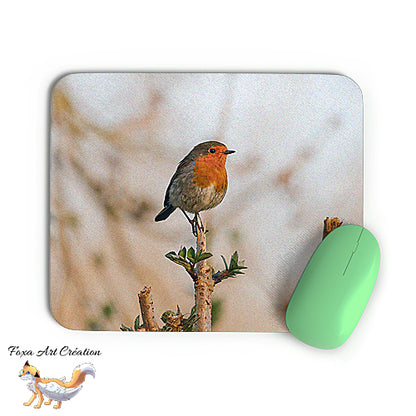 Tapis de souris Rouge-Gorge, Erithacus rubecula, Oiseaux des Jardins, Photographie nature, Modèle 2, décoration de bureau