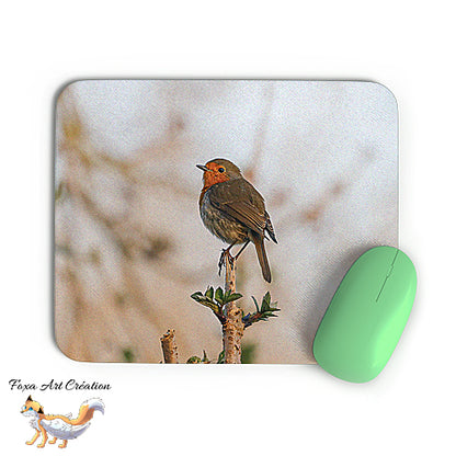 Tapis de souris Rouge-Gorge, Erithacus rubecula, Oiseaux des Jardins, Photographie nature, Modèle 3, décoration de bureau
