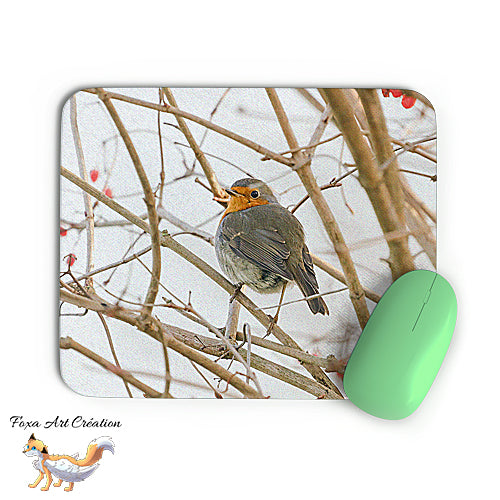 Tapis de souris Rouge-Gorge, Erithacus rubecula, Oiseaux des Jardins, Photographie nature, Modèle 5, décoration de bureau