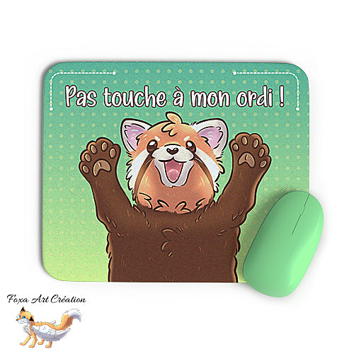 Tapis de souris Panda Roux Mignon, humour "pas touche à mon ordi", décoration de bureau