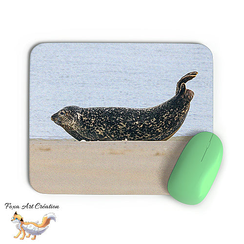 Tapis de souris Phoque sur le sable, Mammifère, Photographie nature, Modèle 1, décoration de bureau