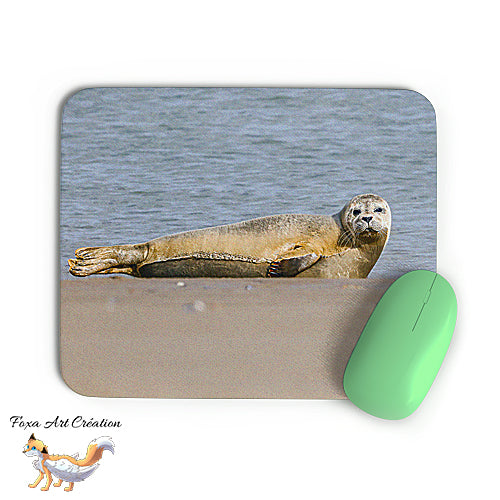Tapis de souris Phoque sur le sable, Mammifère, Photographie nature, Modèle 2, décoration de bureau
