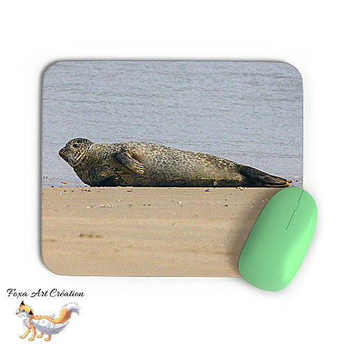 Tapis de souris Phoque sur le sable, Mammifère, Photographie nature, Modèle 3, décoration de bureau