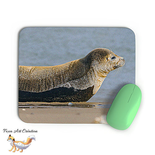 Tapis de souris Phoque sur le sable, Mammifère, Photographie nature, Modèle 4, décoration de bureau