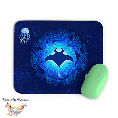 Tapis de souris Raie Manta et Méduses, Abysses Marins, illustration, décoration de bureau