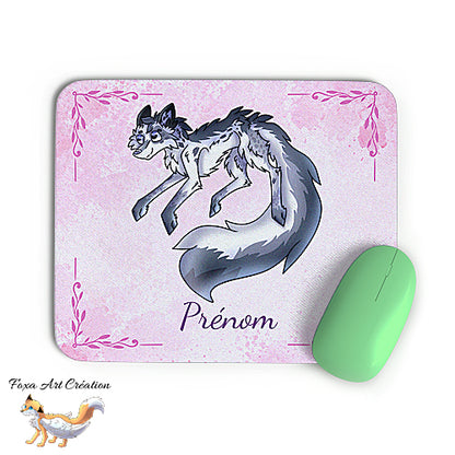 Tapis de souris Renard Marbré personnalisable avec prénom, décoration de bureau, fond rose