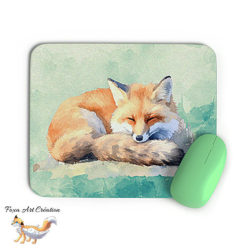 Tapis de souris Renard Aquarelle Endormi, décoration de bureau