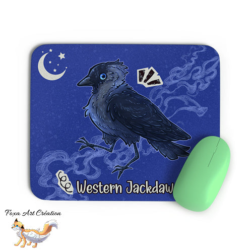 Tapis de souris Choucas des Tours, illustration, nocturne, oiseau corvidé, Modèle 1, décoration de bureau