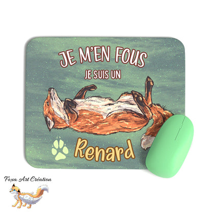 Tapis de souris format rectangle Motif "Je m'en fous je suis un Renard", cadeau humour, Illustration, décoration de bureau