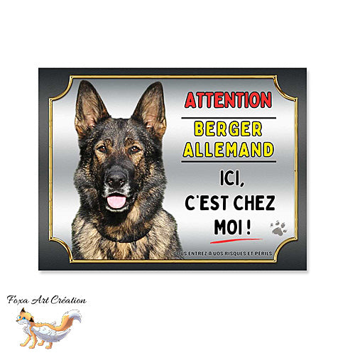 Plaque chien Attention Berger Allemand gris BAT ici c'est chez moi