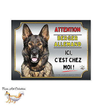 Plaque chien Attention Berger Allemand gris BAT ici c'est chez moi