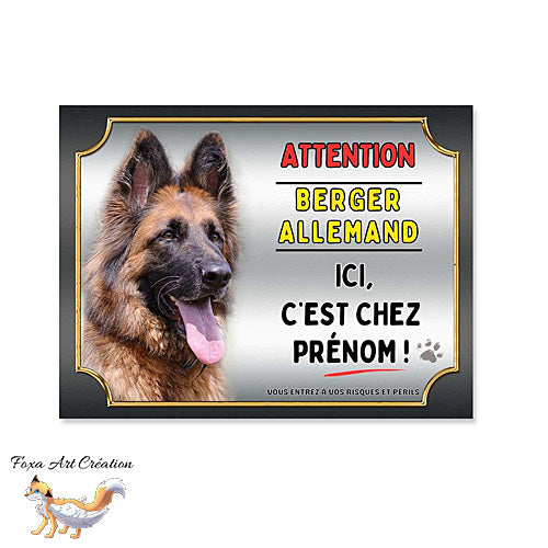 Plaque Attention au chien Berger Allemand ici c'est chez moi