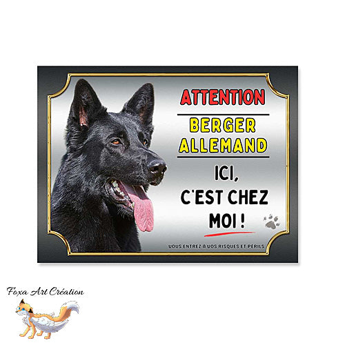 Plaque chien Attention Berger Allemand noir ici c'est chez moi