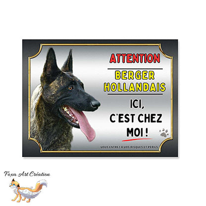 Plaque Attention au chien race Berger Hollandais ici c'est chez moi