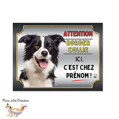 Plaque Attention au chien race Border Collie ici c'est chez moi
