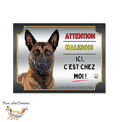 Plaque Attention au chien race Berger Belge Malinois ici c'est chez moi