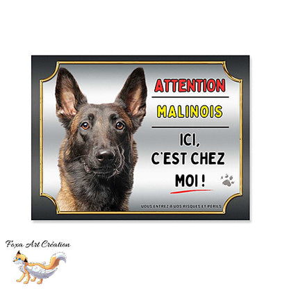 Plaque Attention au chien Berger Belge Malinois ici c'est chez moi