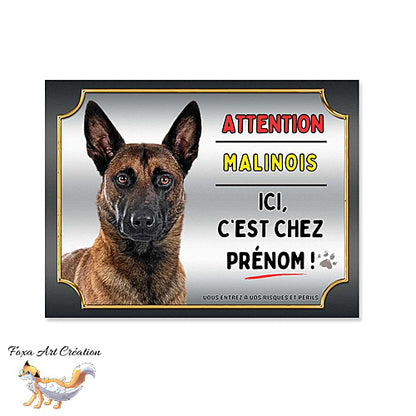 Plaque Attention au chien race Berger Belge Malinois ici c'est chez moi