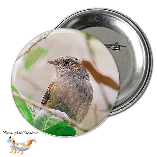 Badge, Magnet pins Accenteur Mouchet, oiseau de jardin, Prunella modularis, modèle 3