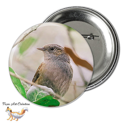 Badge, Magnet pins Accenteur Mouchet, oiseau de jardin, Prunella modularis, modèle 3