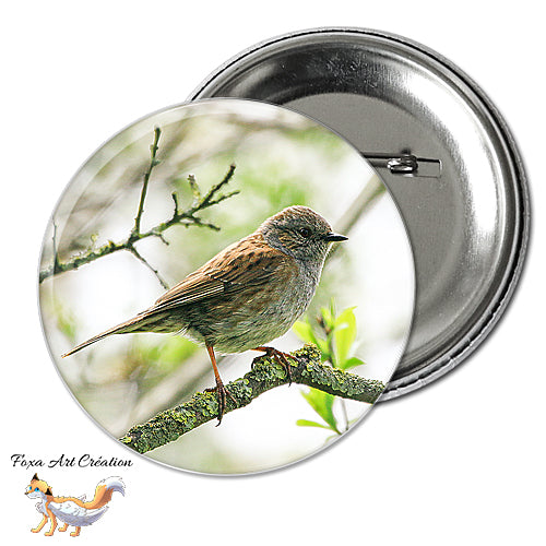 Badge, Magnet pins Accenteur Mouchet, oiseau de jardin, Prunella modularis, modèle 1