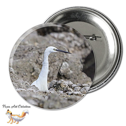 Badge, Magnet pins Aigrette Garzette, Egretta garzetta, modèle 1
