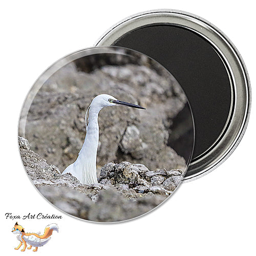 Badge, Magnet pins Aigrette Garzette, Egretta garzetta, modèle 1