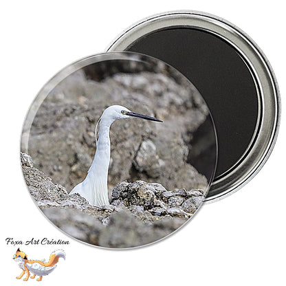 Badge, Magnet pins Aigrette Garzette, Egretta garzetta, modèle 1
