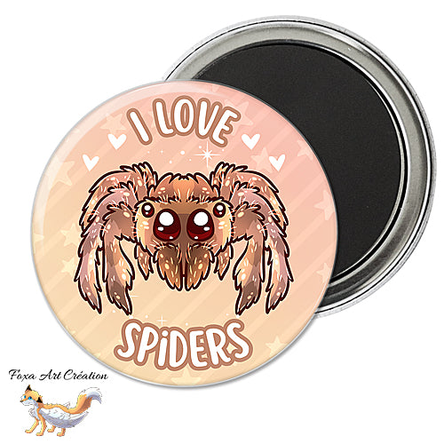 Badge, Magnet Araignée Mignonne "I love spiders", Chibi