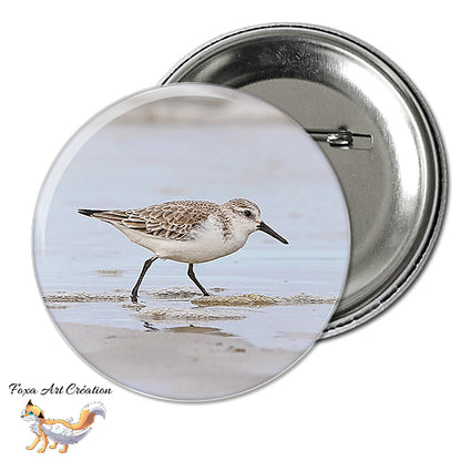Badge, Magnet pins Bécasseau Sanderling, oiseau de plage limicole, Calidris alba, modèle 1